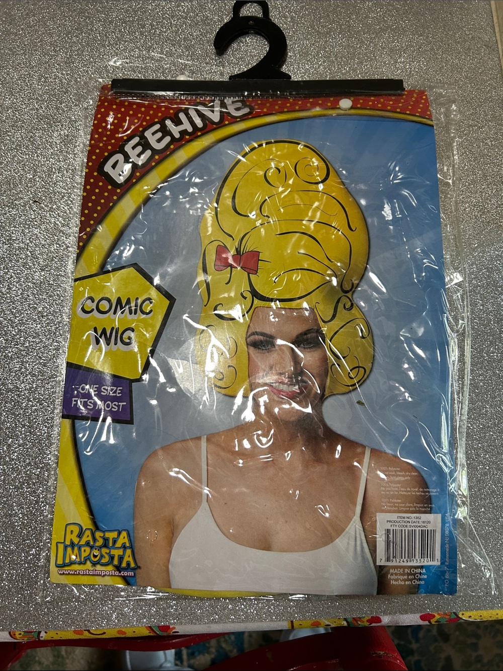Beehive Comic Wig - Bright Yellow with Pink Bow
